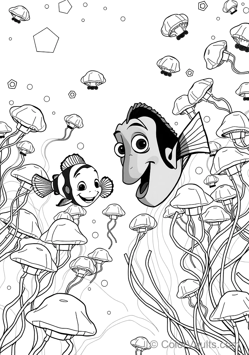 Dory the Blue Tang Fish Swimming Alongside Marlin (Scene 3)