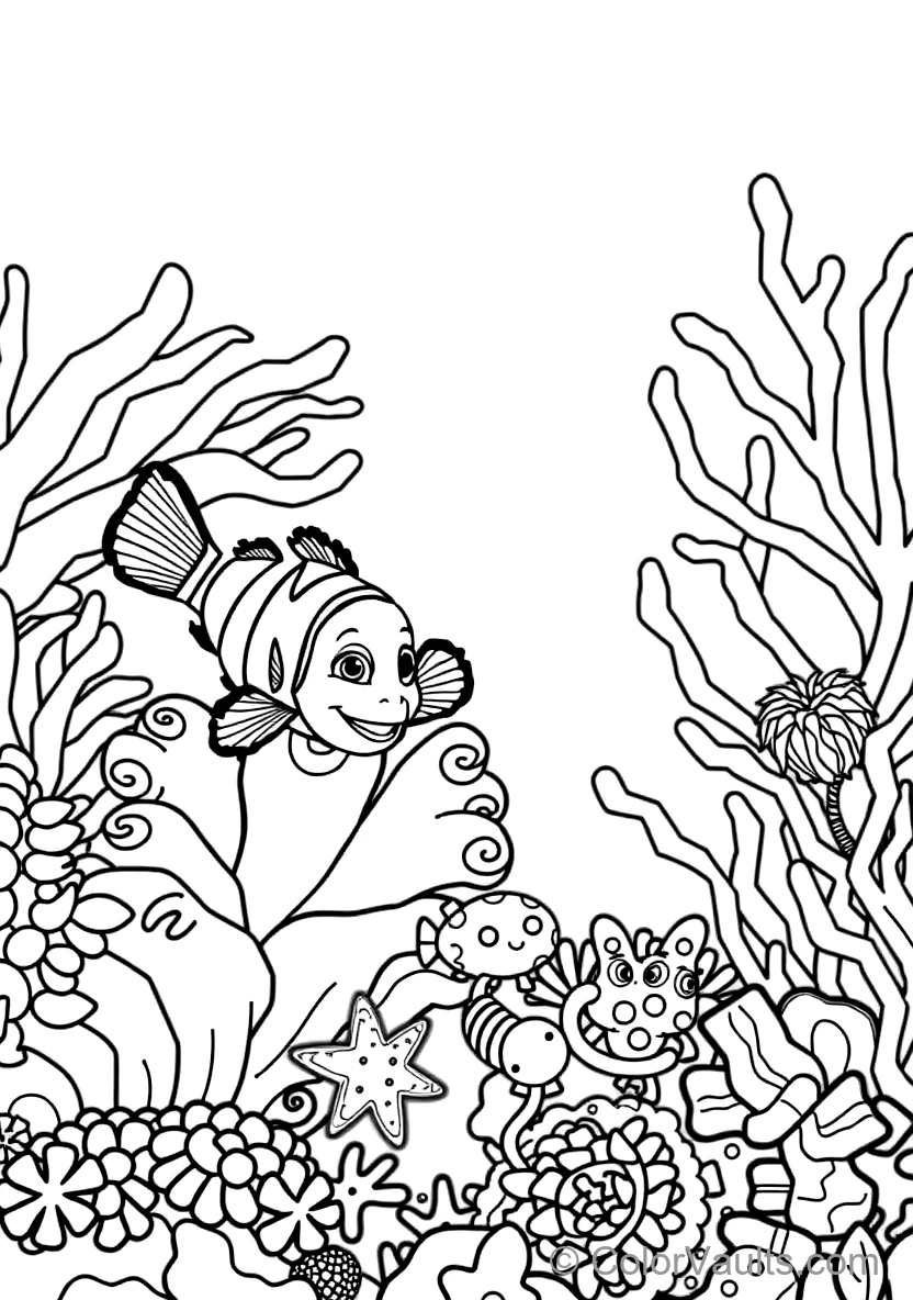 Nemo the Little Clownfish Swimming Out of His Colorful (Scene 9)