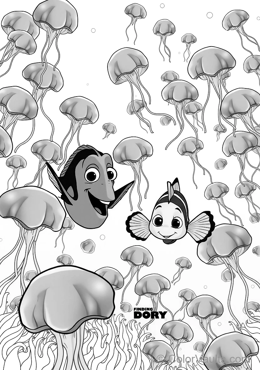 Dory the Blue Tang Fish Swimming Alongside Marlin (Scene 11)