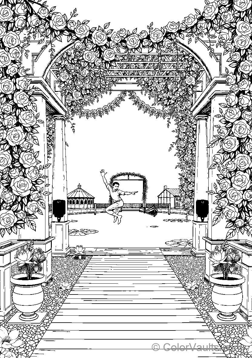 A Joyful Leap Through A Floral Arch