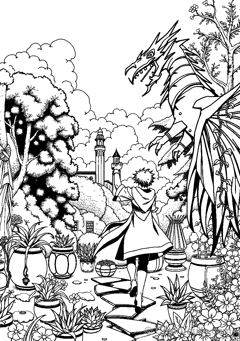 A Person Encounters A Dragon In A Garden