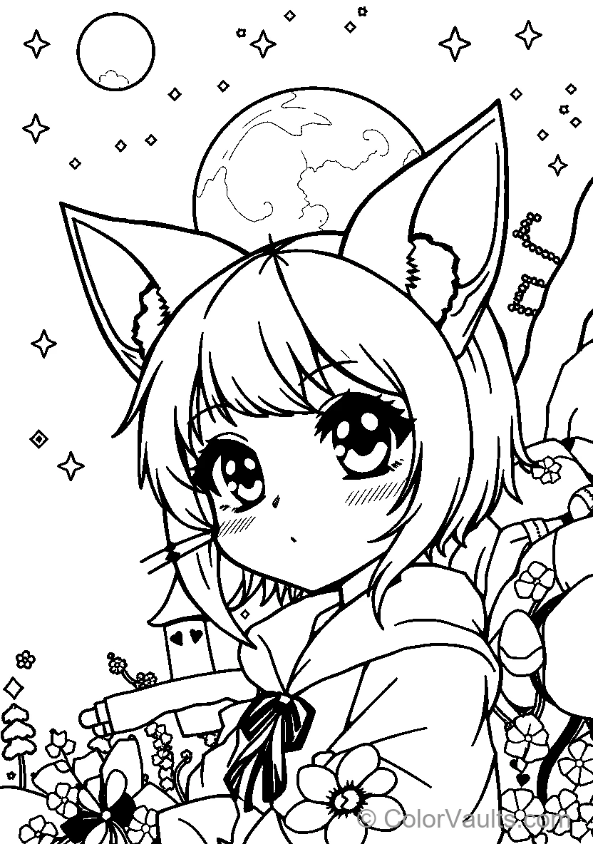 Anime Character In Floral Setting