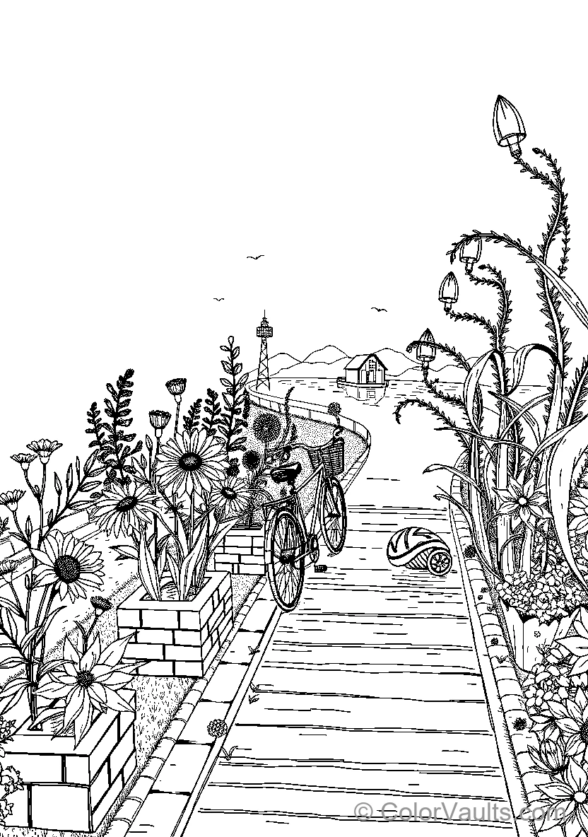 Bicycle Path With Flowers