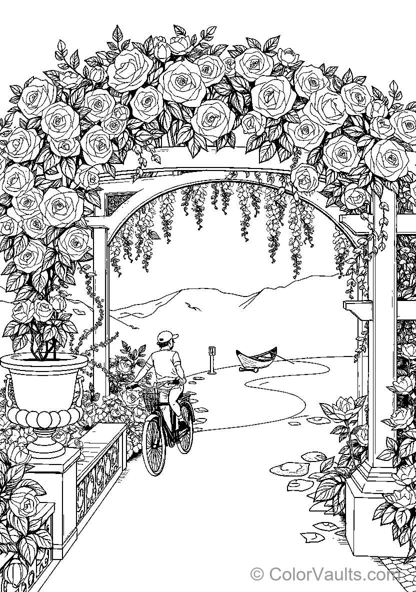 Bicyclist Under Flower Arch