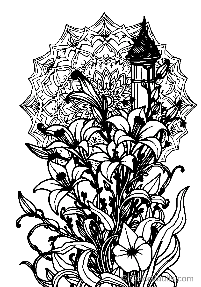 Black And White Mandala Flower Castle