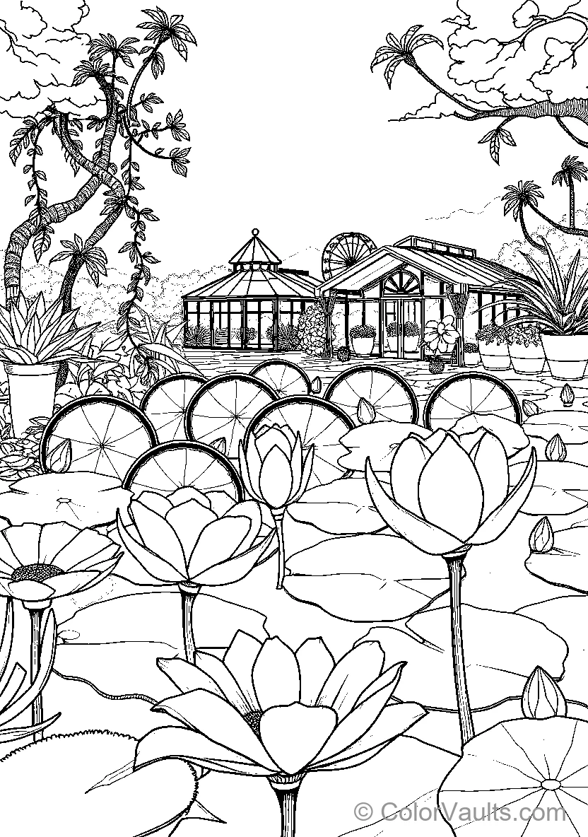 Botanical Garden With Lotus Flowers