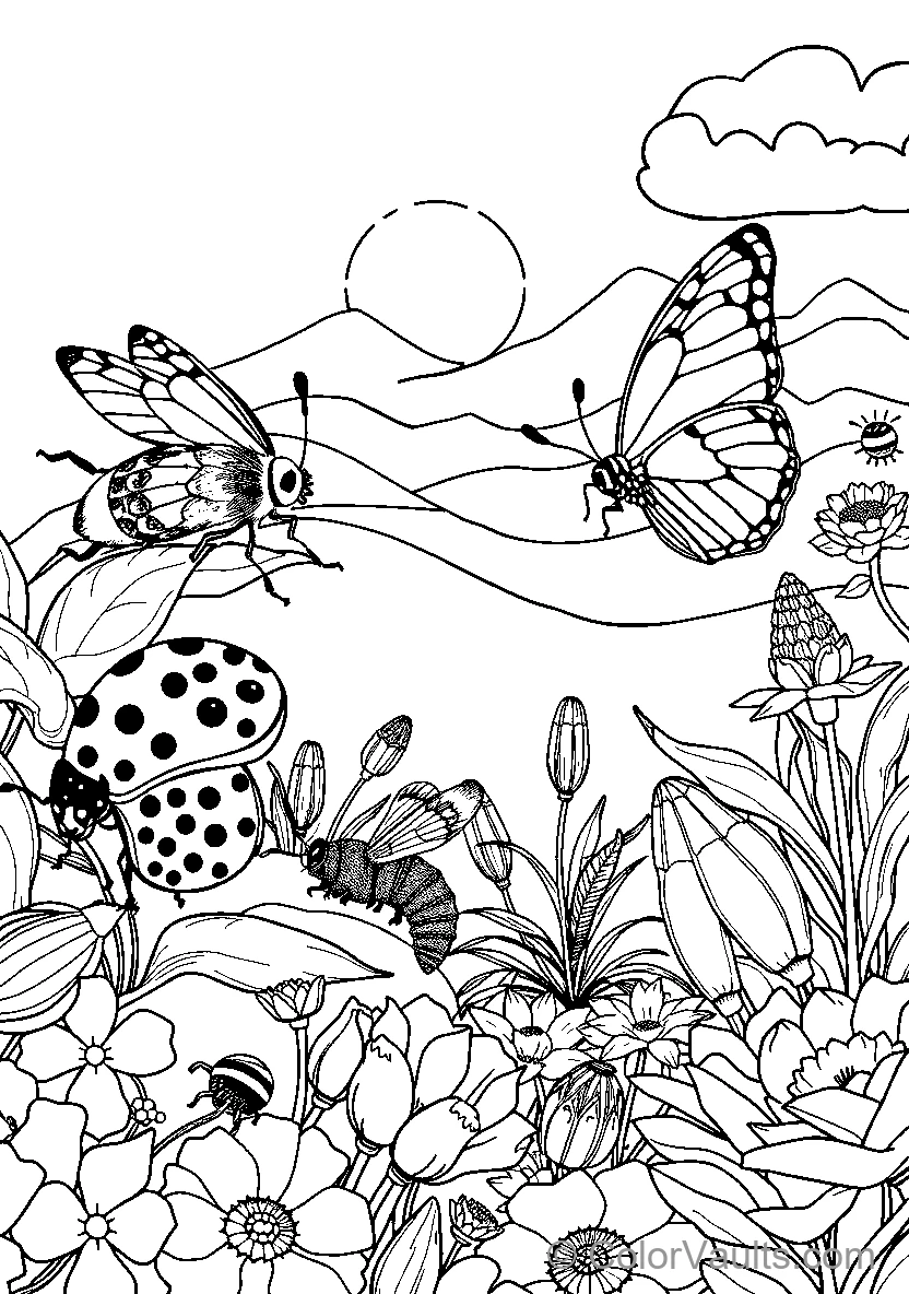 Butterflies Among Blooming Flowers