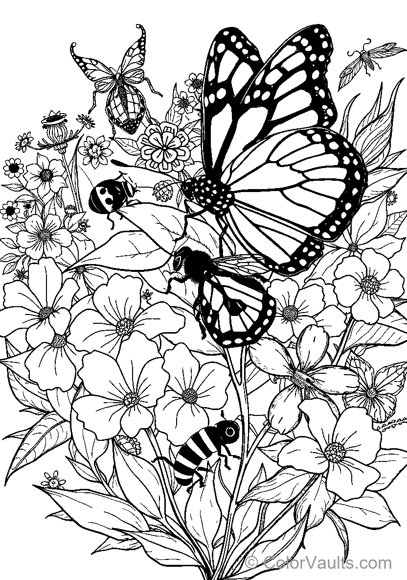 Butterflies And Bees Among Flowers