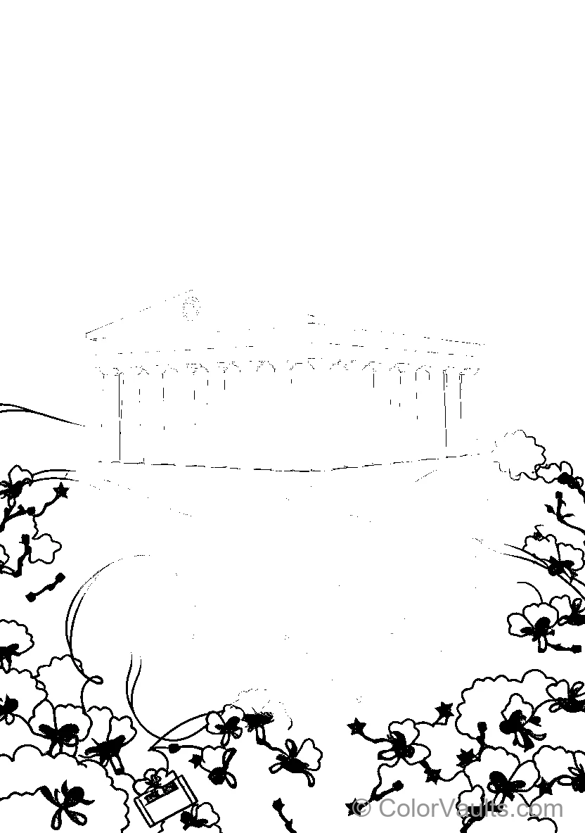 Castle With A Figure Standing Near It Surrounded By Flowers