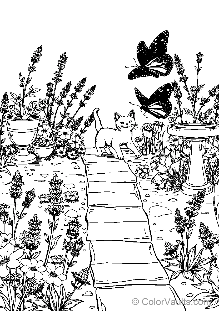 Cat And Butterflies Garden