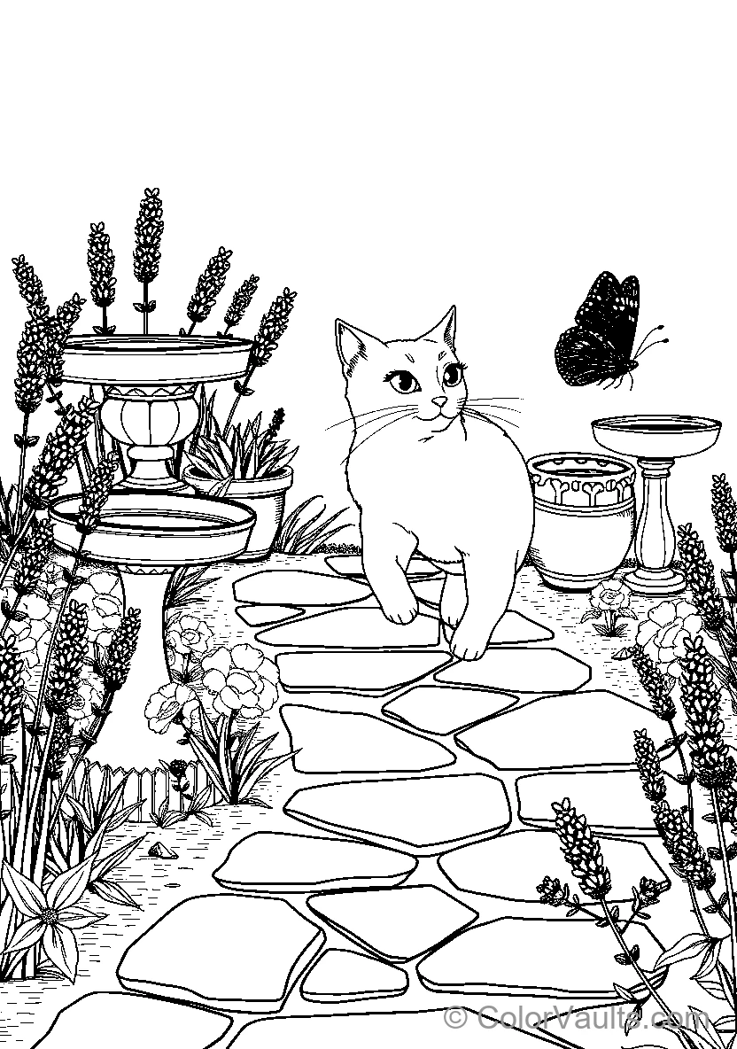 Cat Strolls Through Garden (Scene 2)