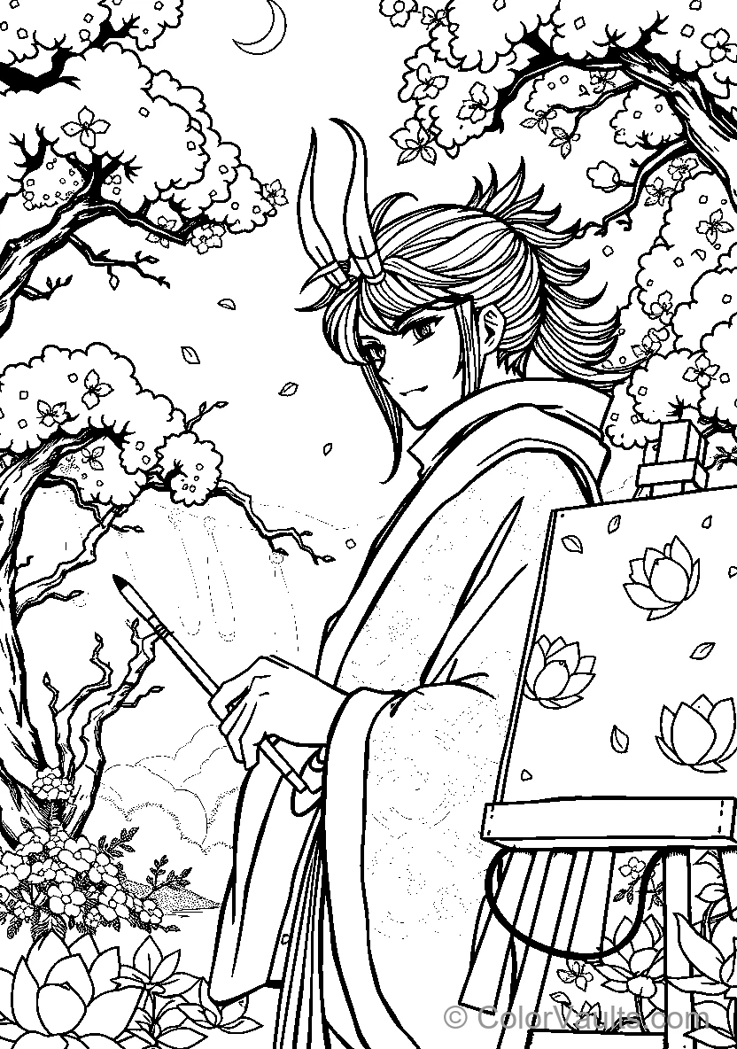 Character Painting In Cherry Blossom Garden