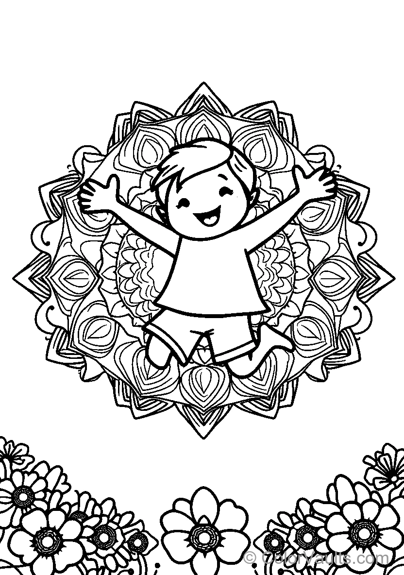 Child In Joyous Pose Amidst Floral Patterns