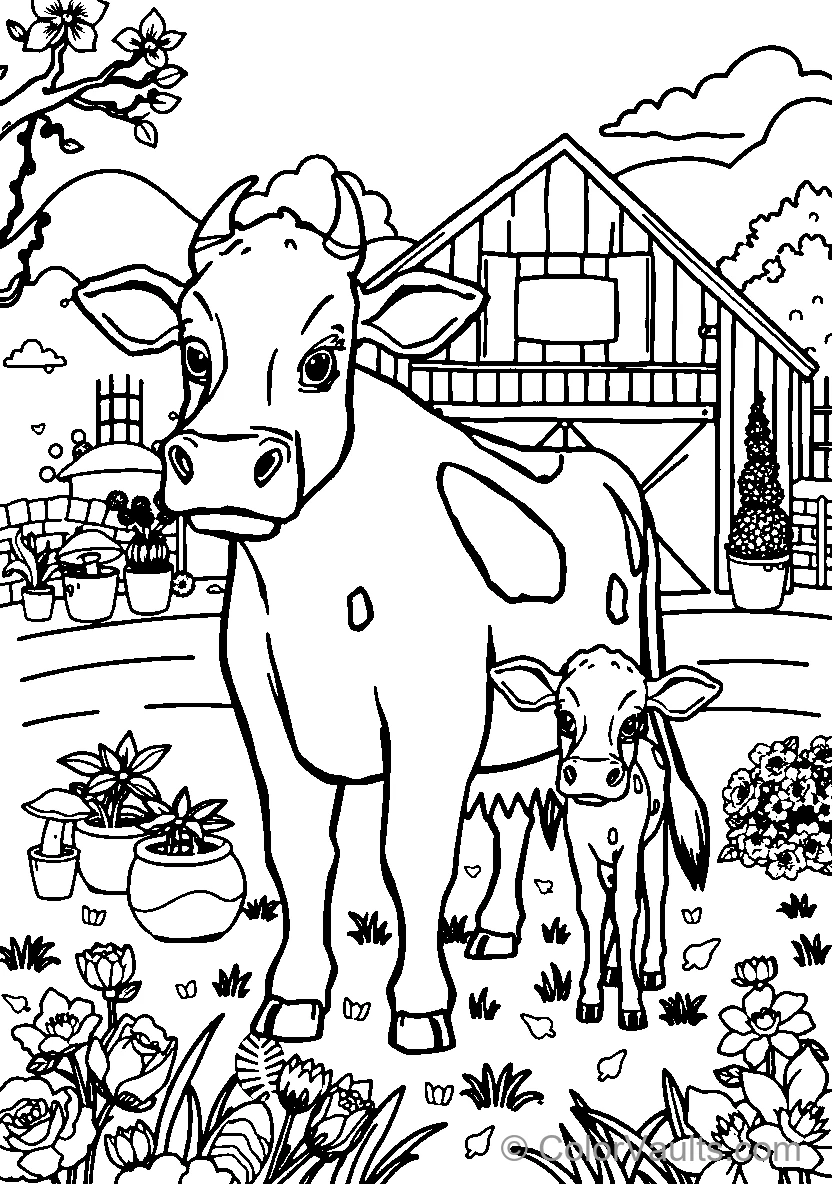Cow Family In A Garden (Scene 2)