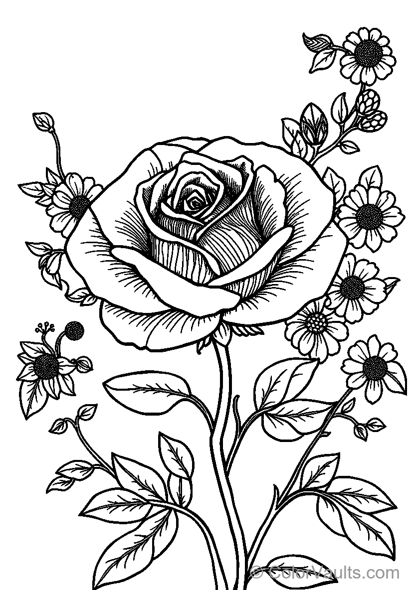 Detailed Black and White Rose