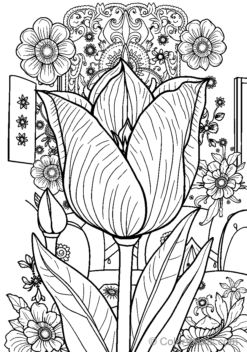 Detailed Tulip In A Floral Garden