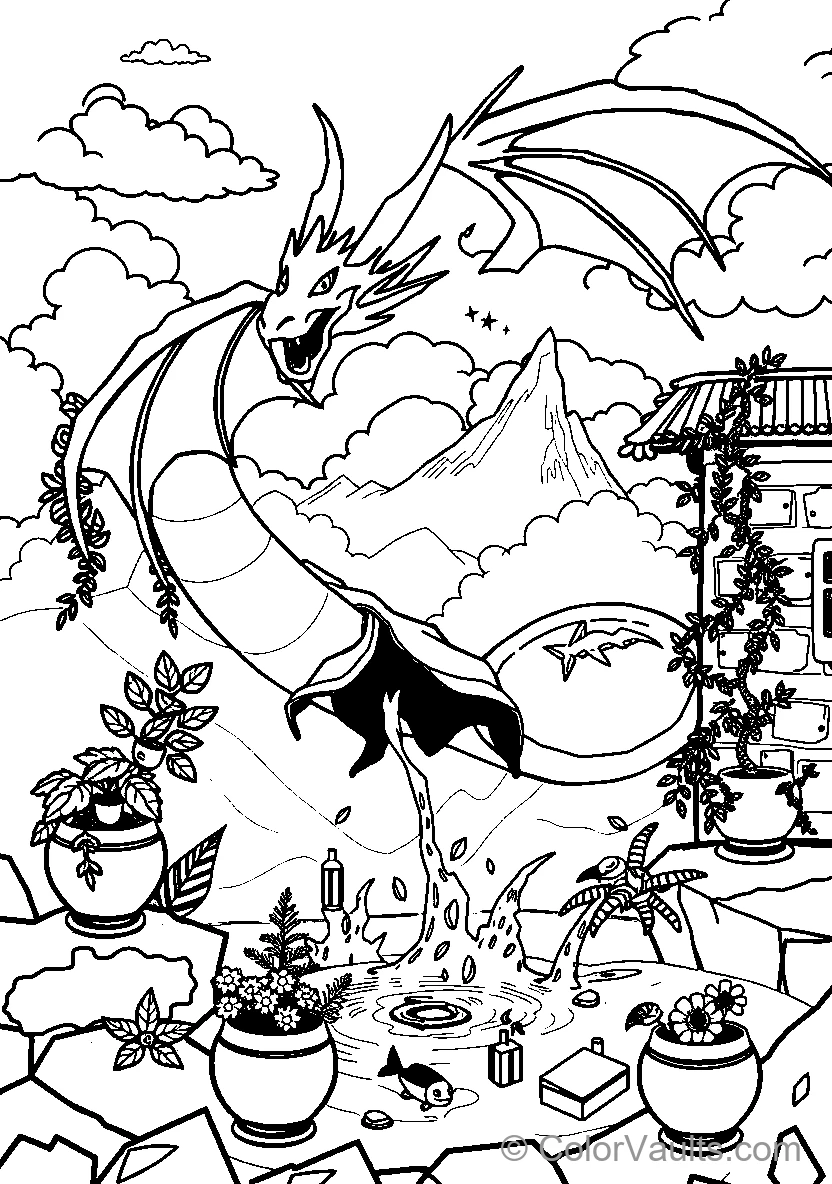 Dragon Over A Garden Scene