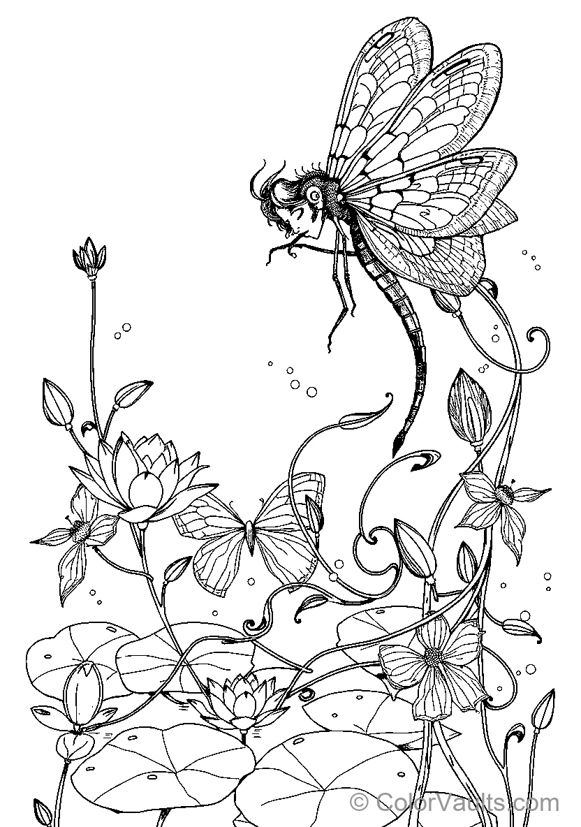 Dragonfly Among Lotus Flowers (Scene 2)