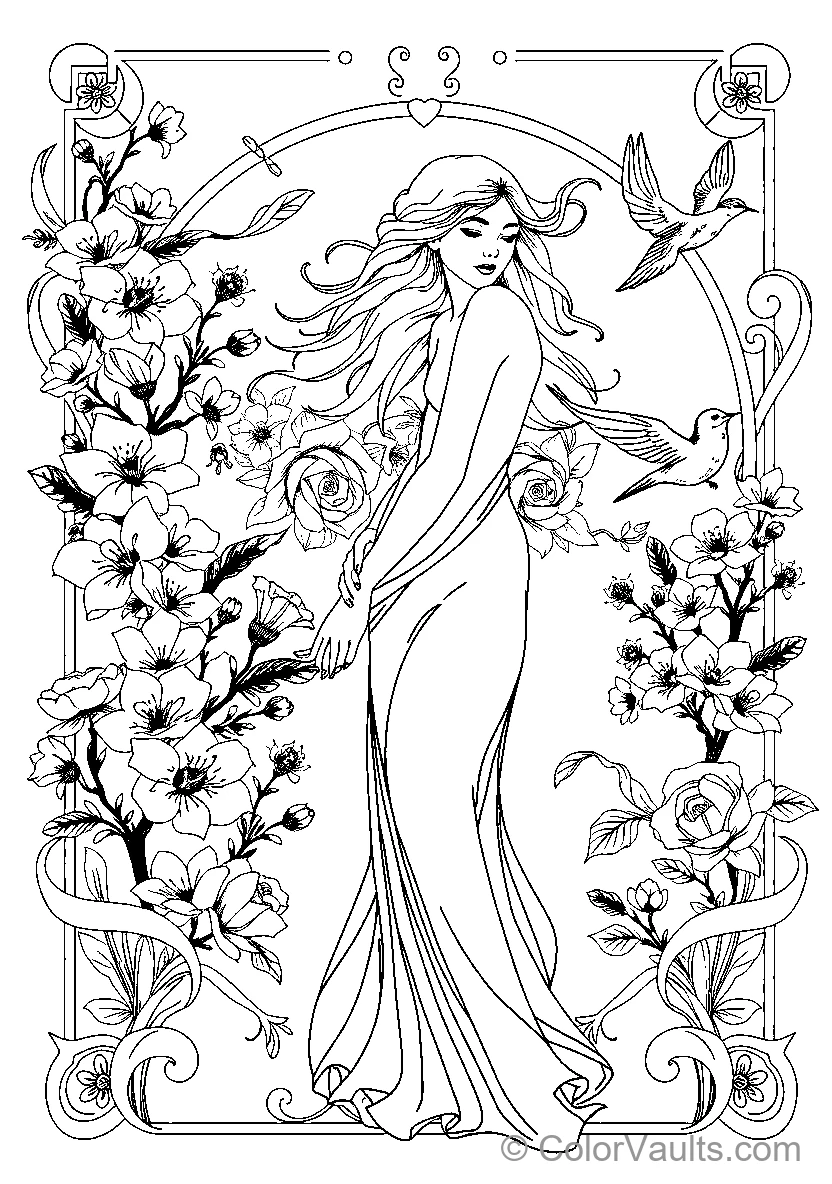 Elegant Woman Among Flowers (Scene 2)