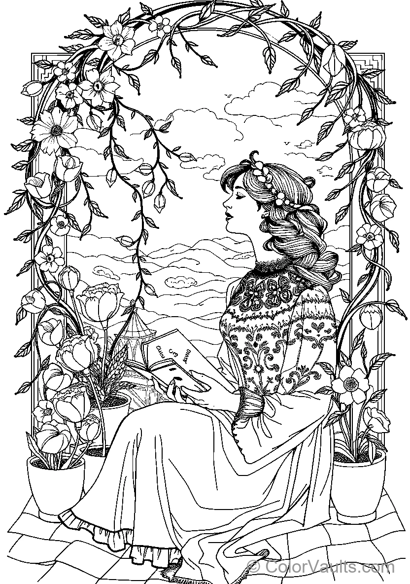 Elegant Woman Among Flowers (Scene 4)