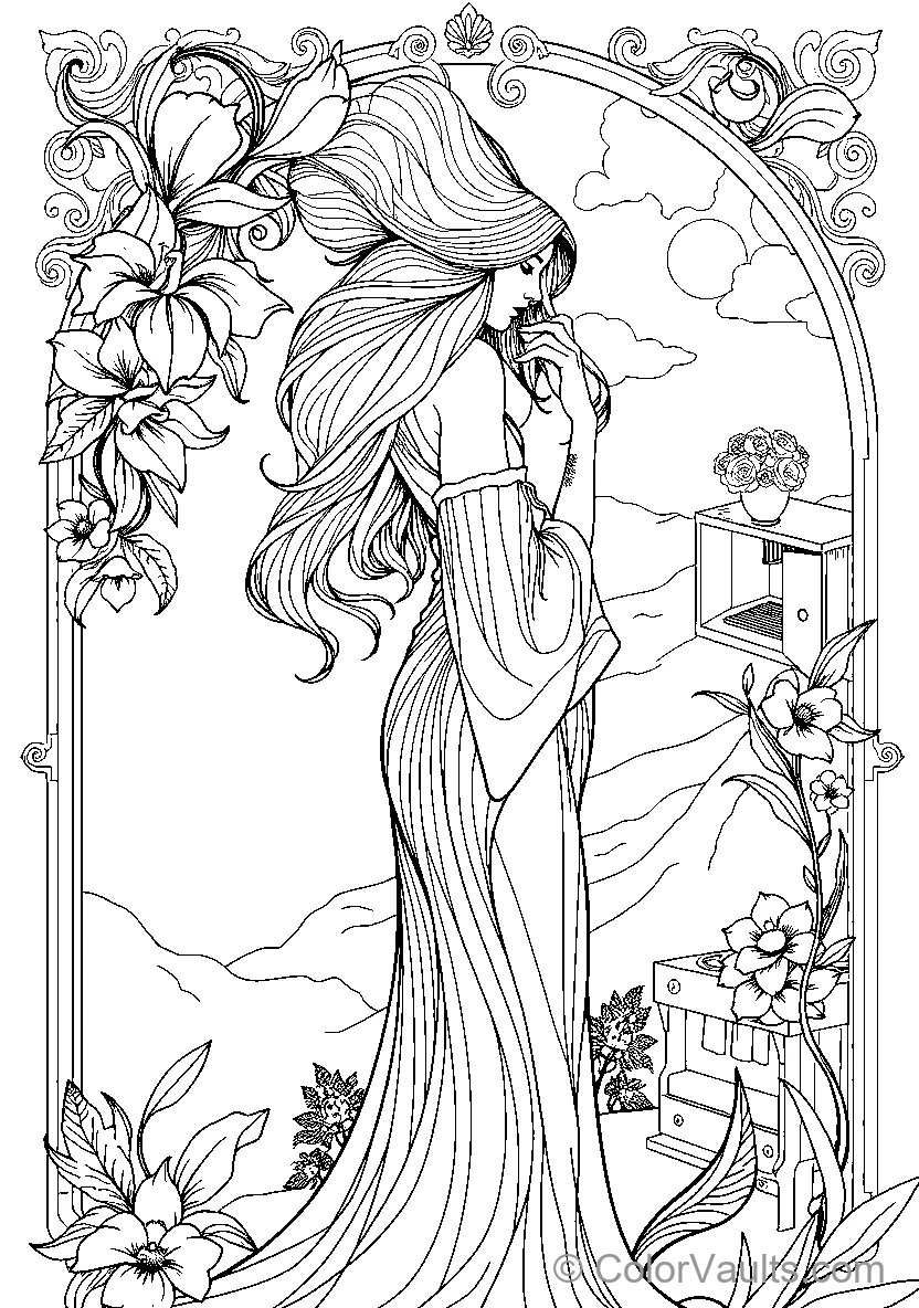 Elegant Woman Among Flowers (Scene 6)