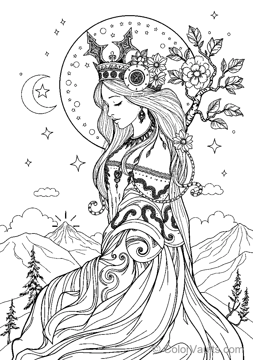 Fantasy Queen In Floral Crown