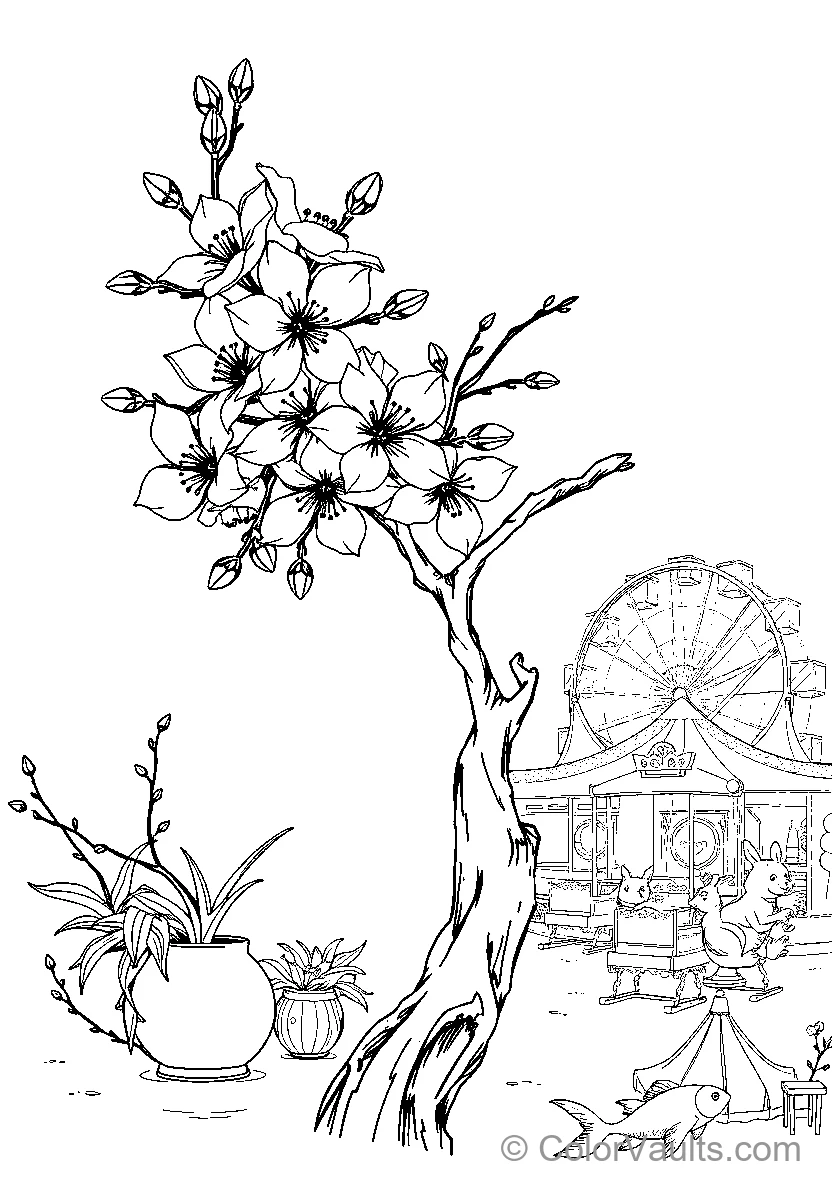 Floral Tree At An Amusement Park