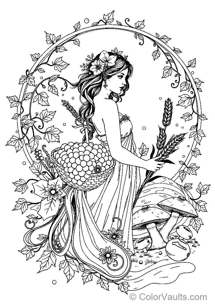 Floral Woman Holding Grapes