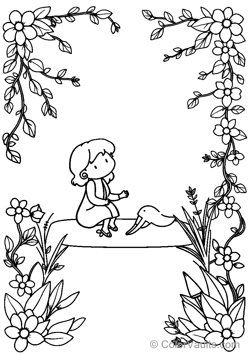 Girl In Nature With Flower Border