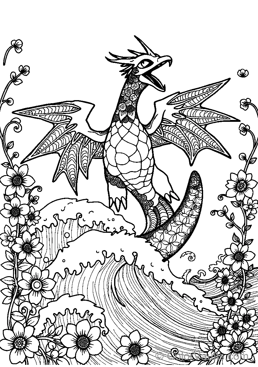 Intricate Dragon Among Flowers