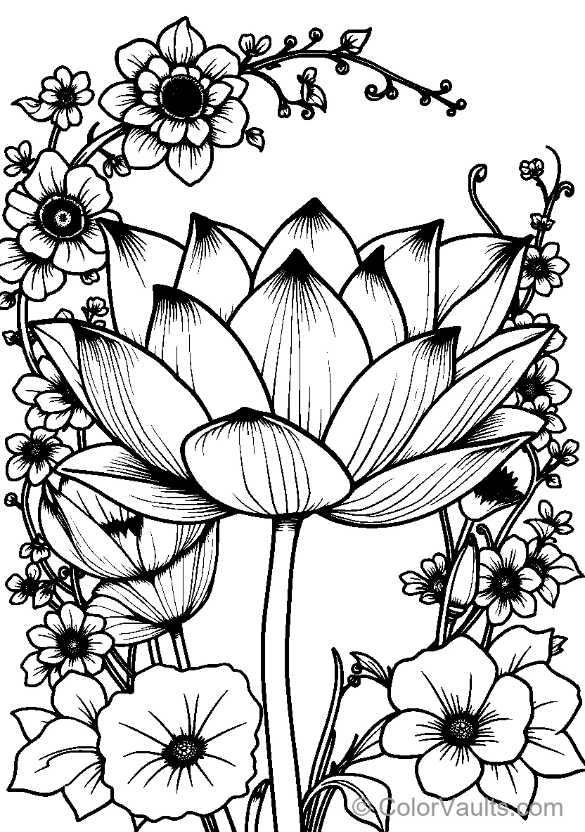 Lotus Bloom With Surrounding Flowers