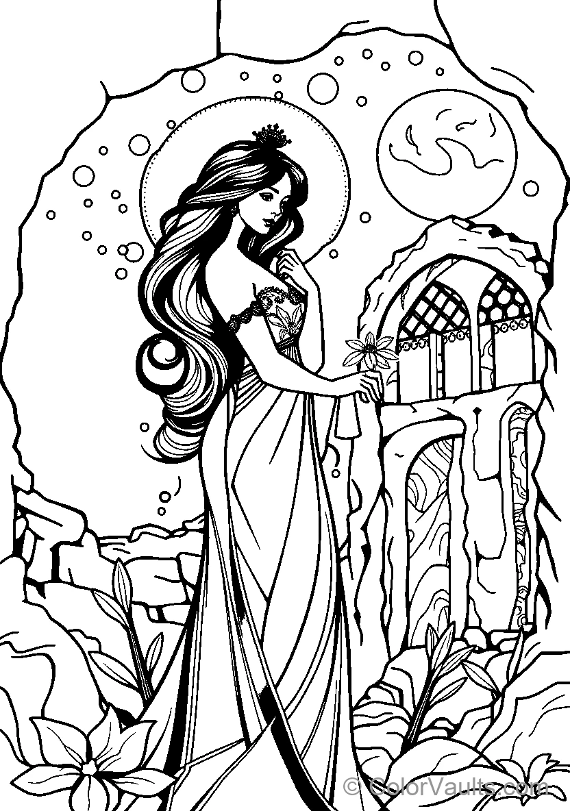 Mystical Woman Holding Flowers