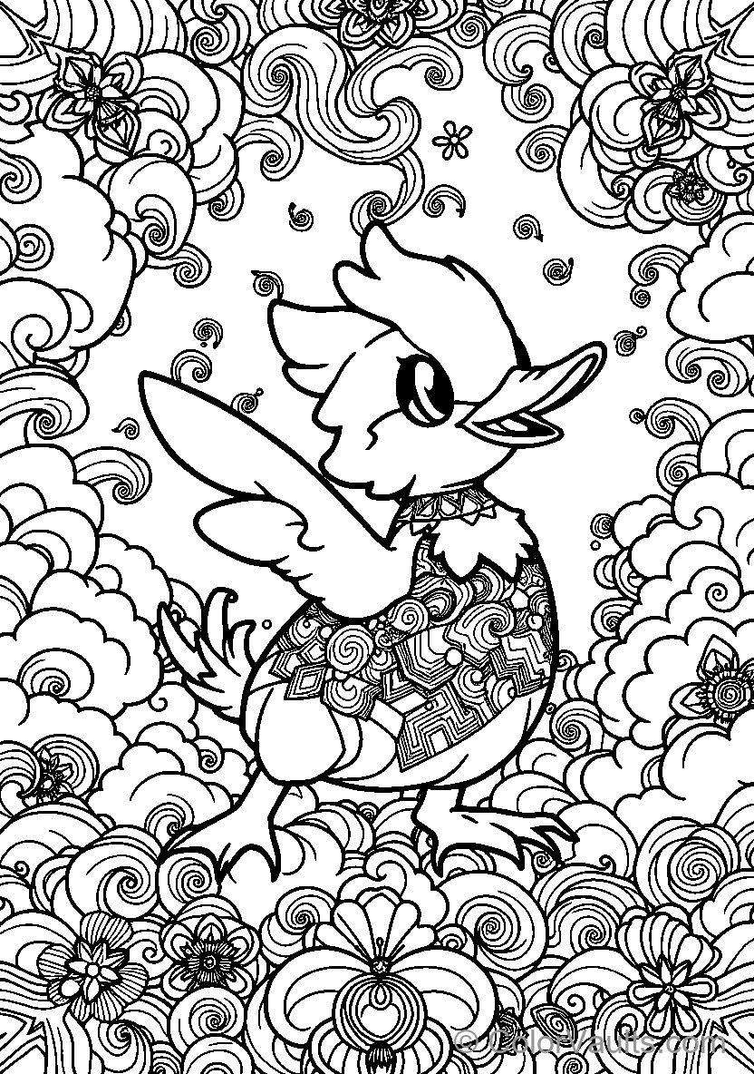 Patterned Bird In Floral Surroundings