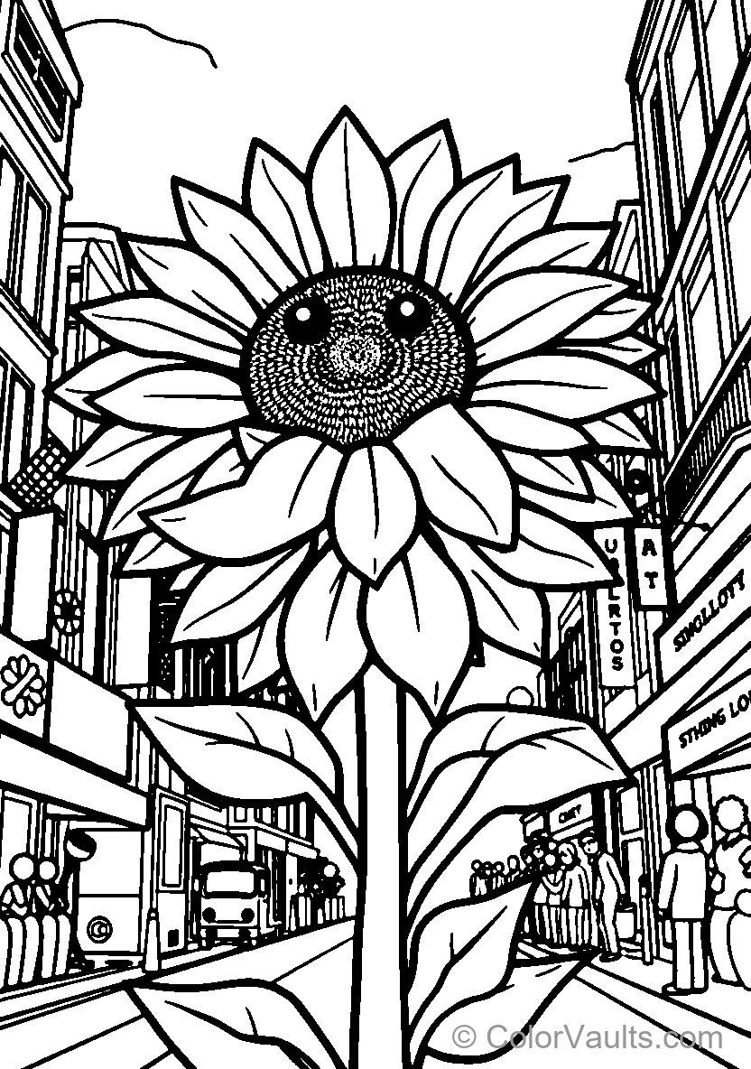 Smiling Sunflower In Urban Scene