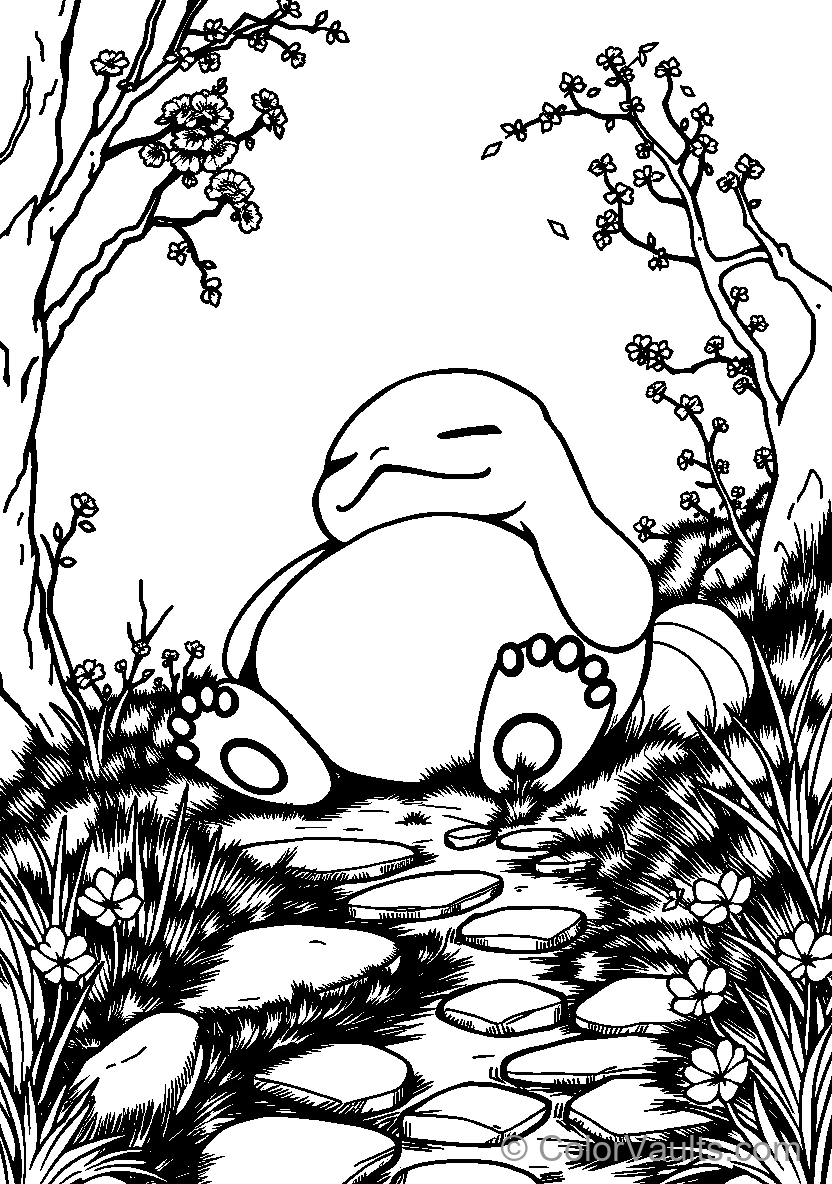 Snorlax In A Tranquil Garden