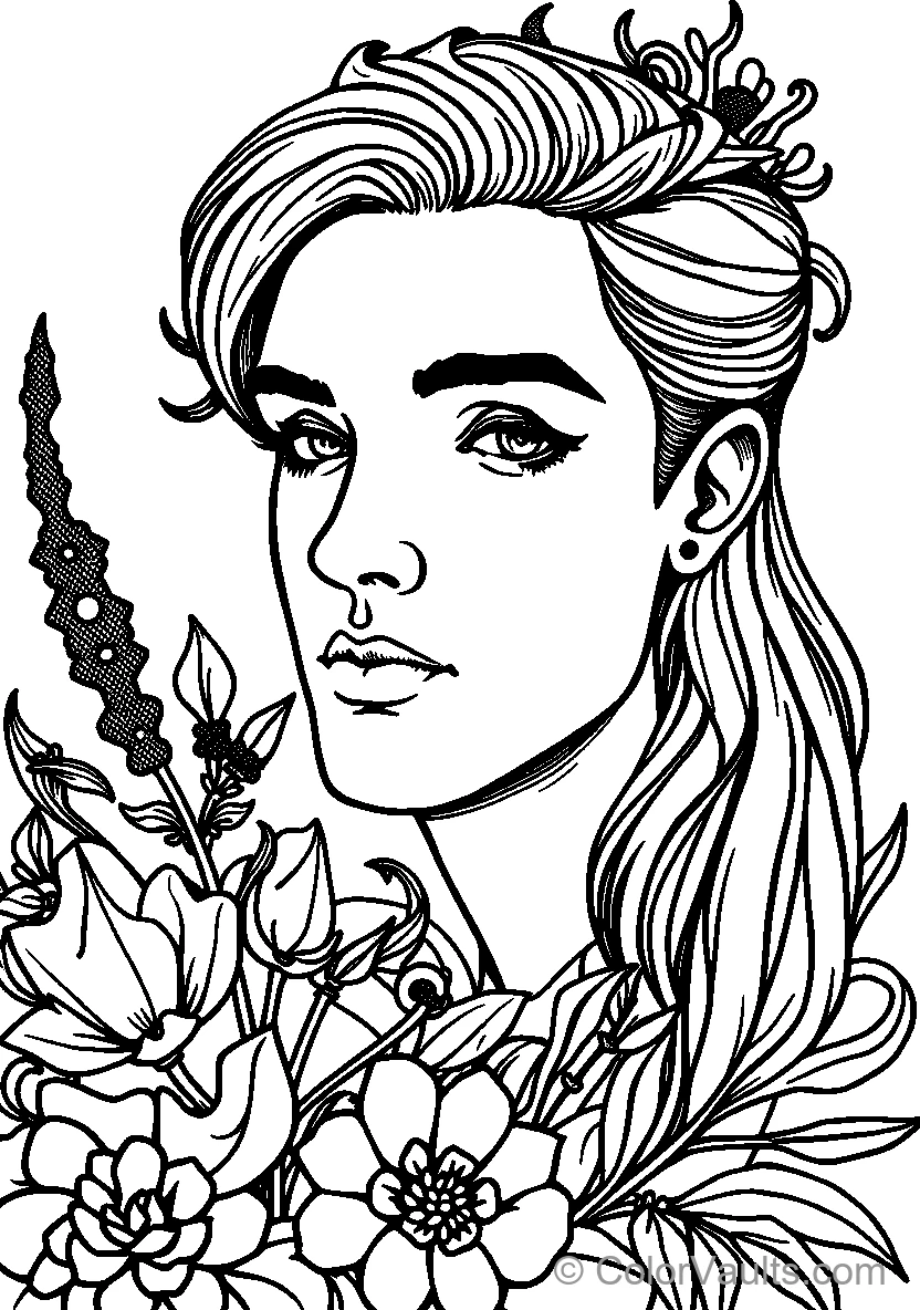 Stylized Female Figure Among Flowers