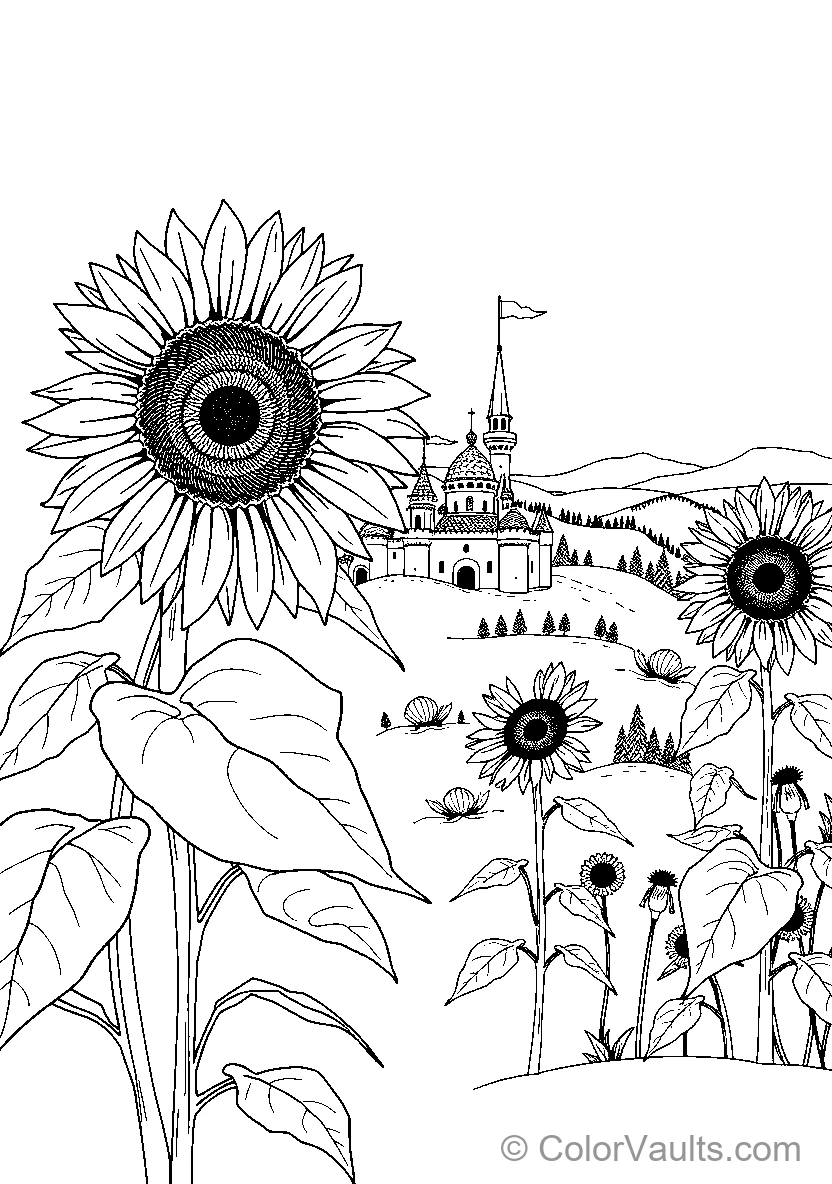 Sunflower Field With Castle