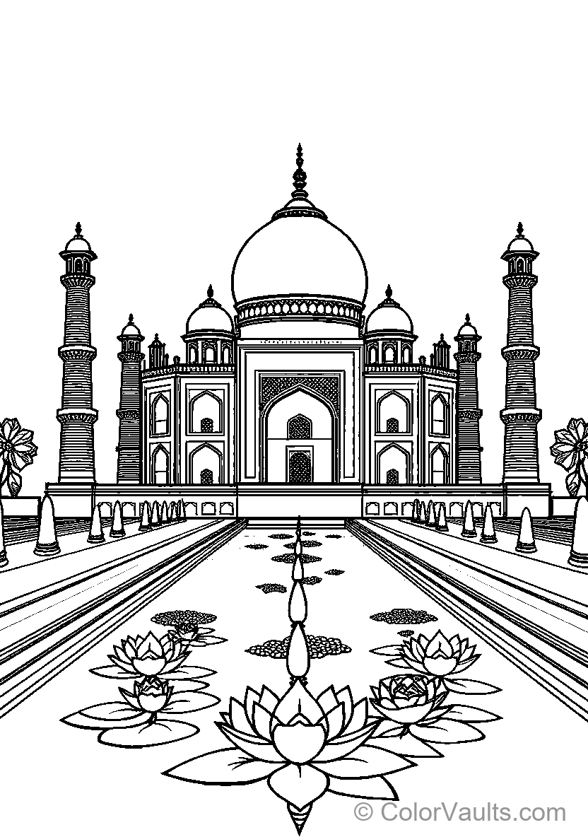 Taj Mahal With Lotus Flowers