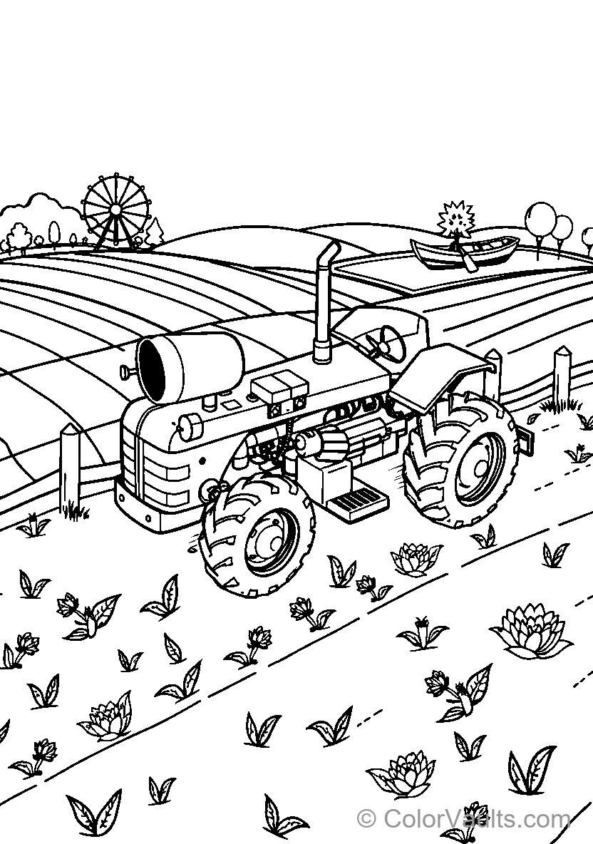 Tractor In Field Of Flowers
