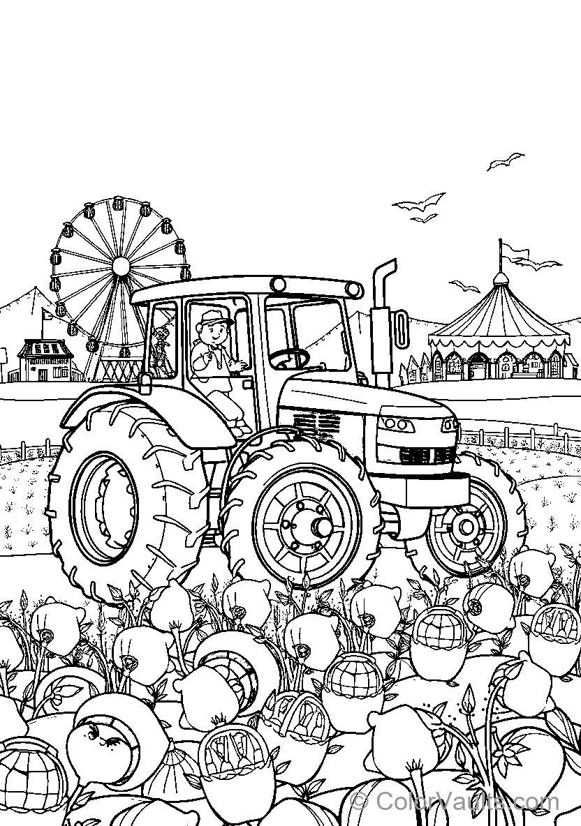Tractor In Flower Field