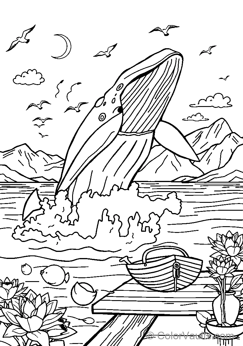 Whale Breach Overlooking Flowers