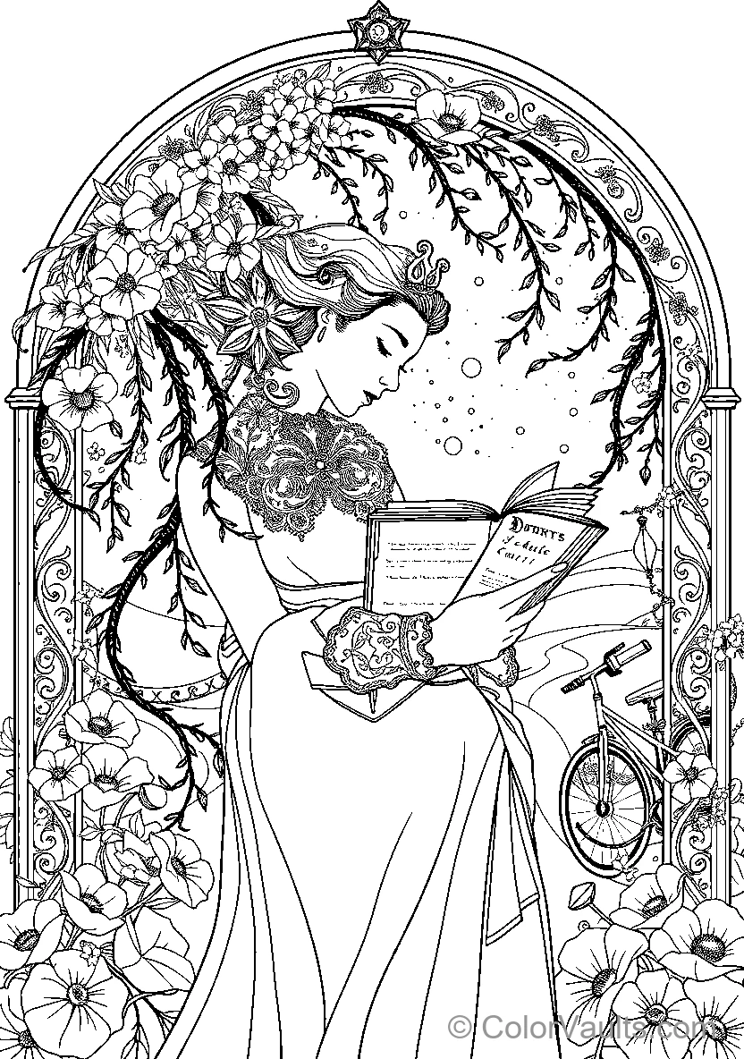 Woman In Floral Archway Reading