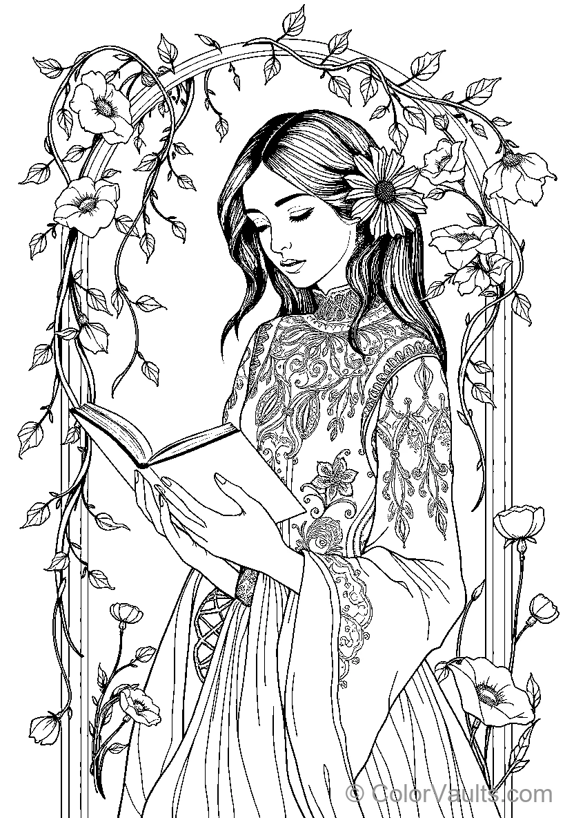 Woman In Floral Dress Reading