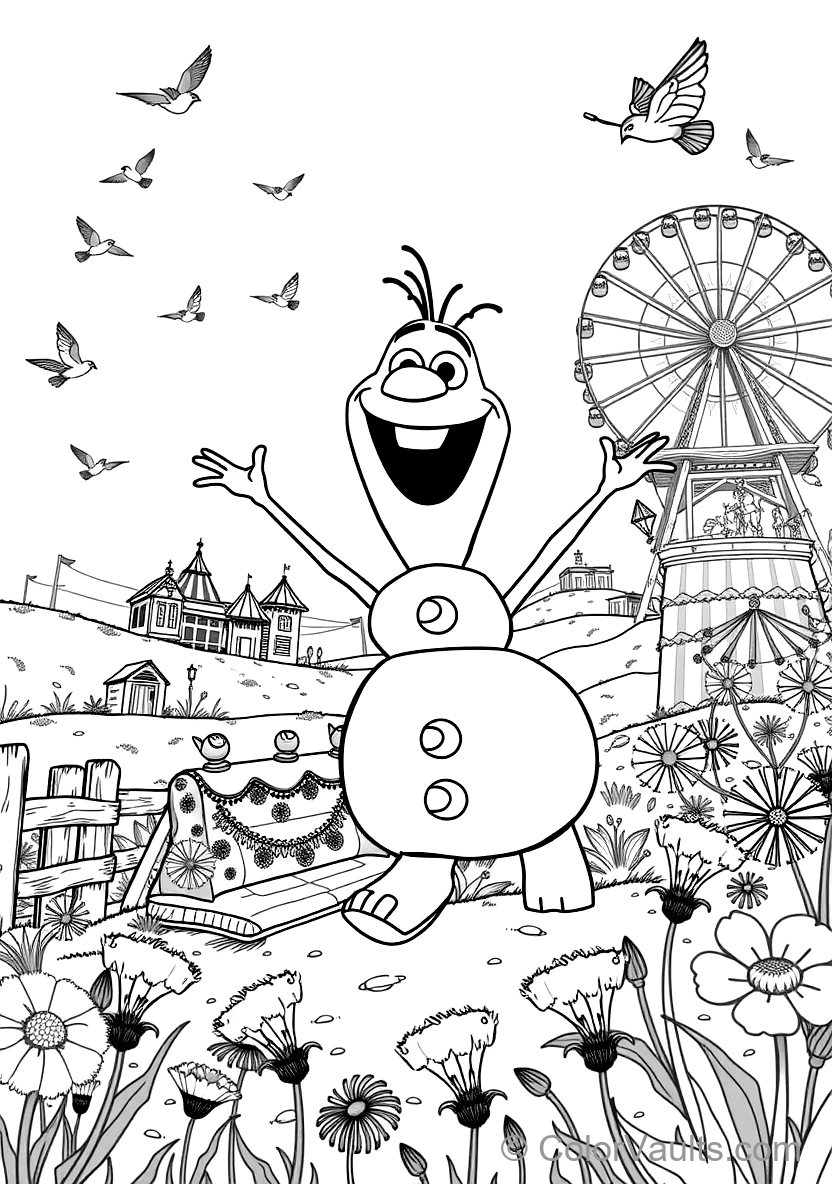 Olaf the Snowman Dancing Happily mit Singing Birds (Scene 9)