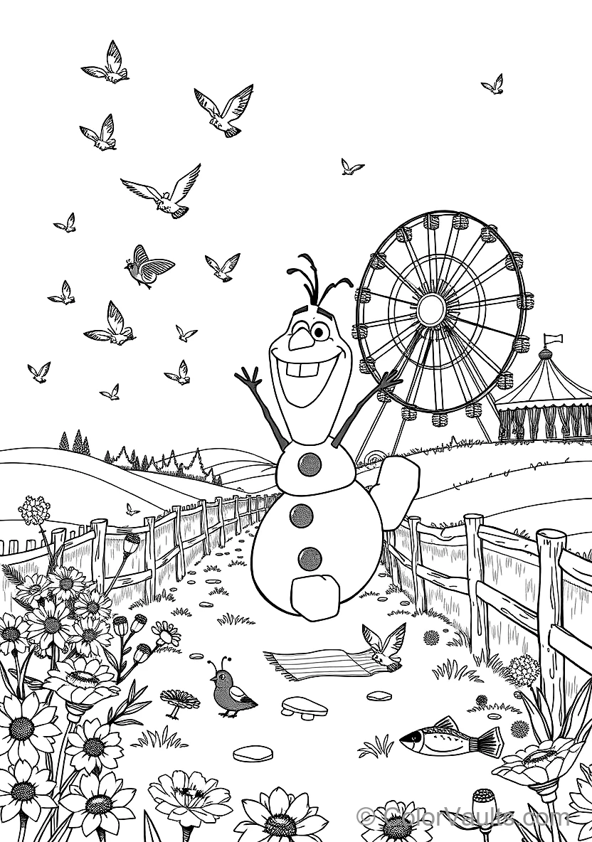 Olaf the Snowman Dancing Happily avec Singing Birds (Scene 23)