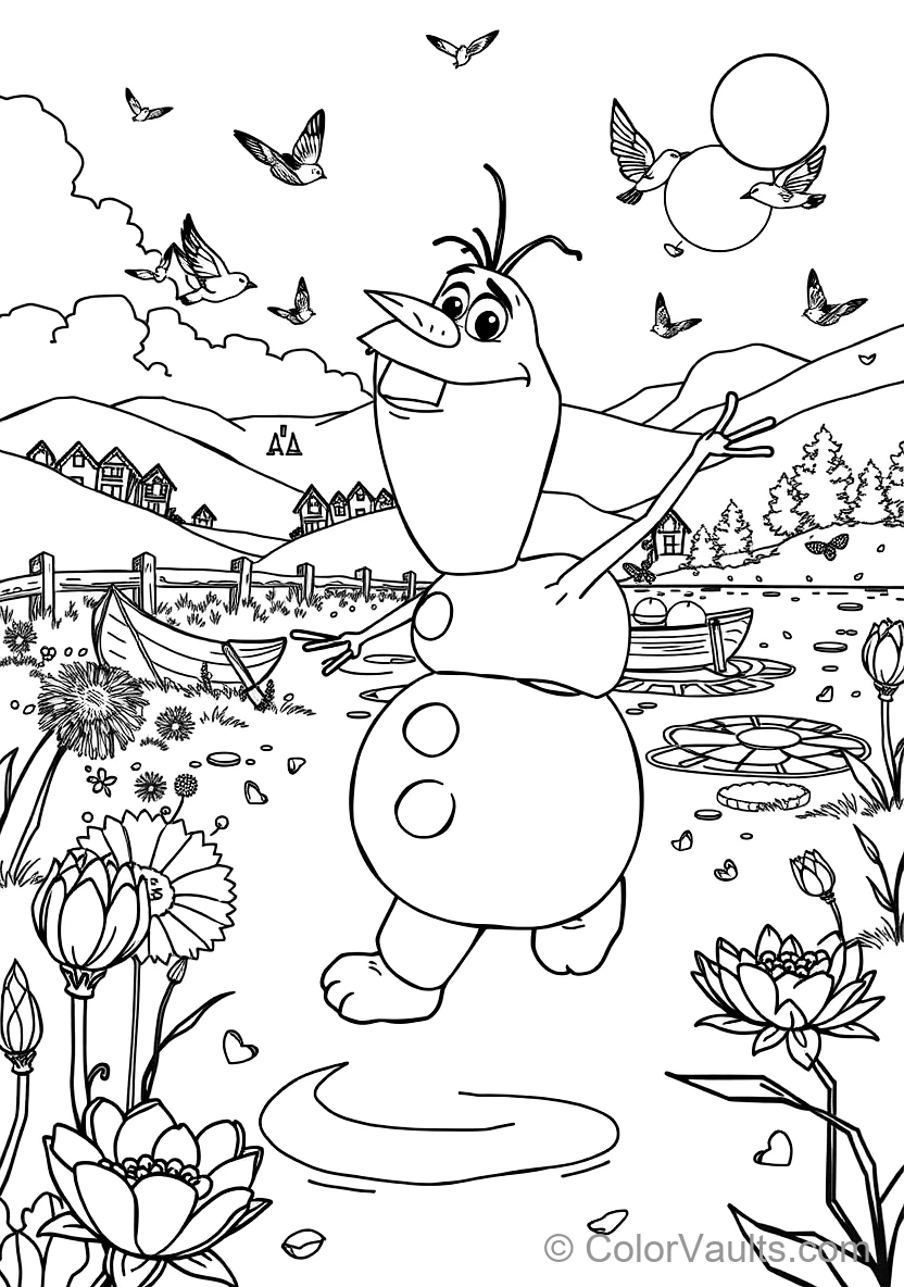 Olaf the Snowman Dancing Happily with Singing Birds (Scene 59)