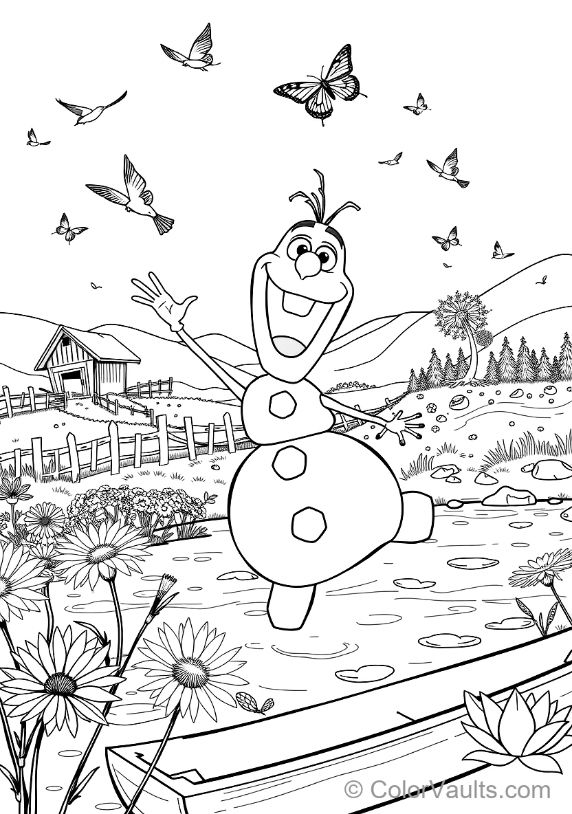 Olaf the Snowman Dancing Happily with Singing Birds (Scene 60)