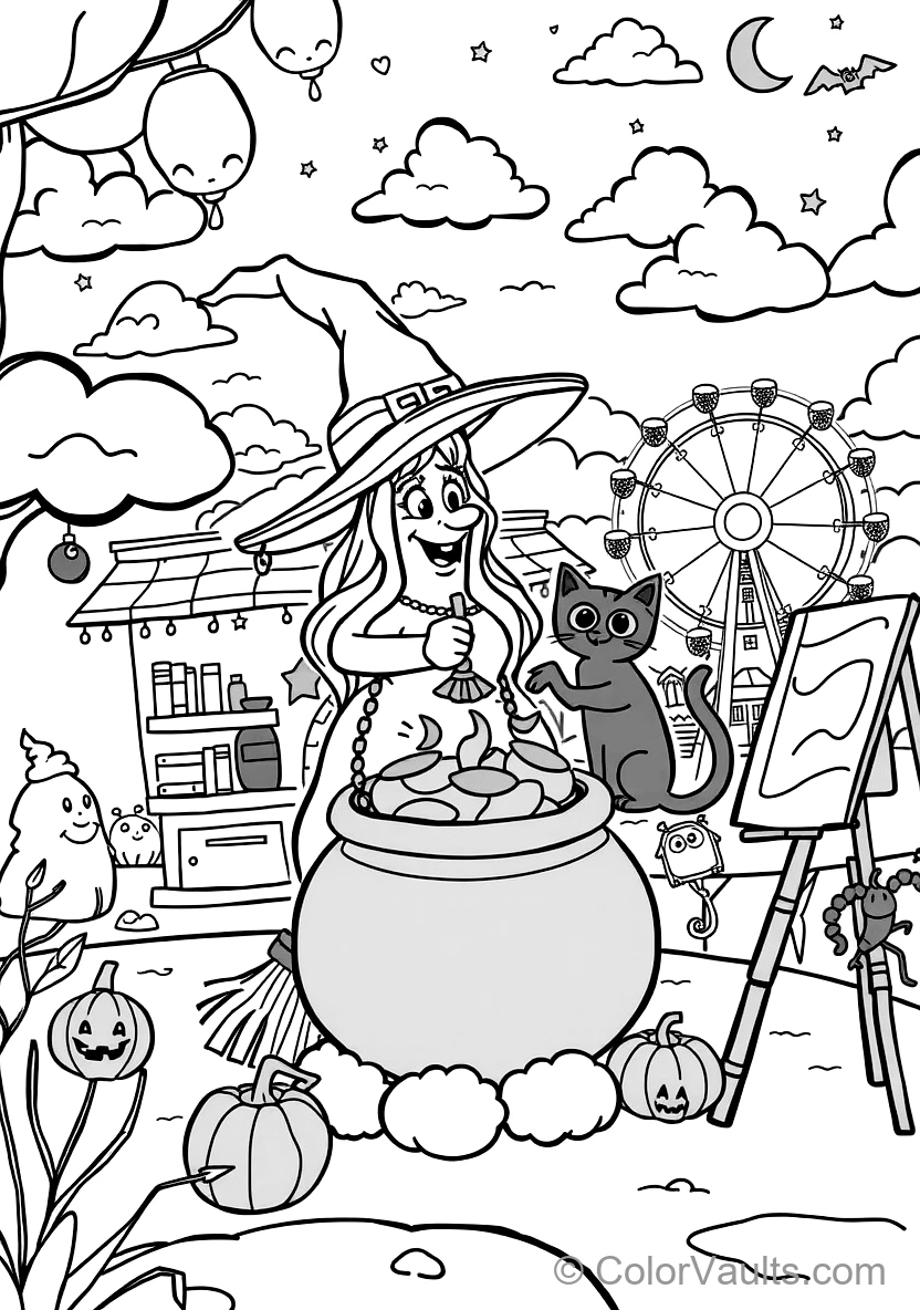 Witch Flying on Broomstick Across Starlit Halloween Sky (5)