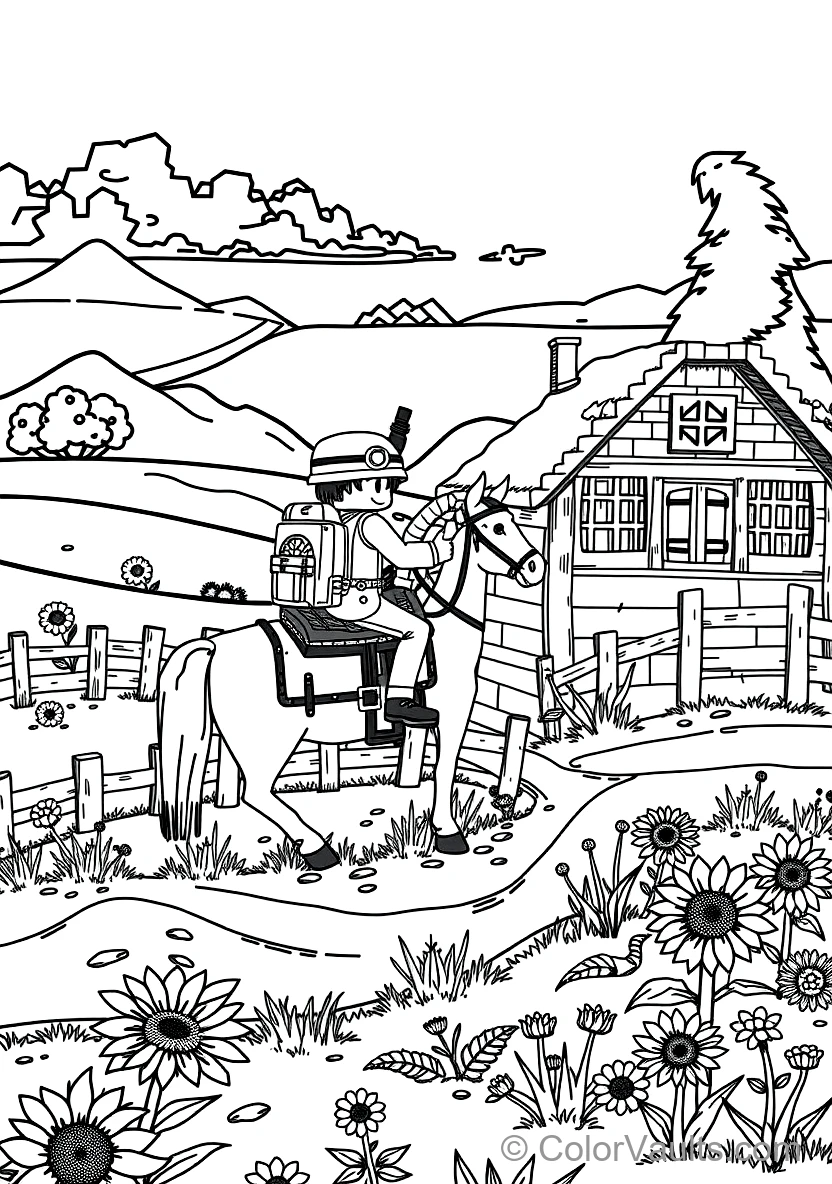 Voxel Adventurer Riding a Saddled Pixel Horse Across a (Scene 2)