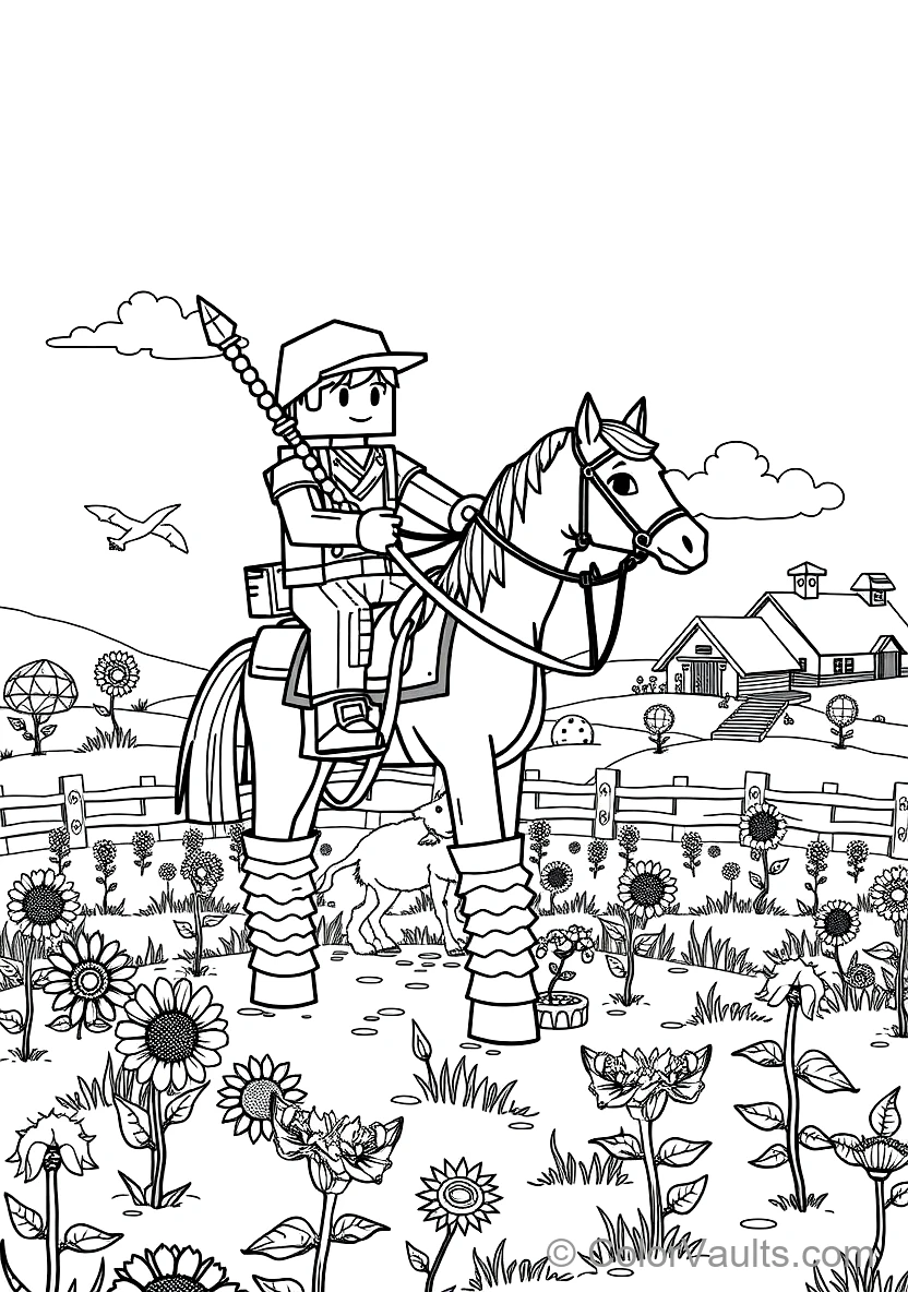 Voxel Adventurer Riding a Saddled Pixel Horse Across a (Scene 3)